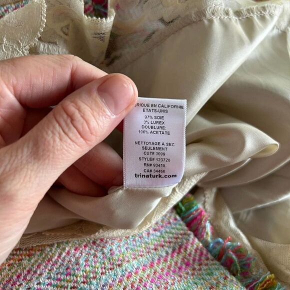 Trina Turk Tweed Pencil Skirt Rainbow Colorful Fringe Office Womens Size 2 - Picture 11 of 11